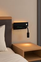 Lampe murale de chevet d'hôtel 85V-265V Lampe de lecture LED avec interrupteur tactile et fonction de charge sans fil