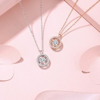 Collier en Moissanite, pendentif halo rond en CZ de 5 mm pour femmes, argent sterling 925, couleur or blanc, en stock, vente en gros, bijoux fins