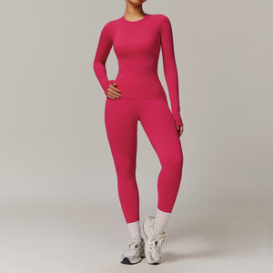 ODM ODM all'ingrosso set di abbigliamento attivo da <span class=keywords><strong>palestra</strong></span> vestiti da <span class=keywords><strong>donna</strong></span> 2 pezzi manica lunga maglietta Yoga leggingsset da <span class=keywords><strong>donna</strong></span> set da Fitness da <span class=keywords><strong>palestra</strong></span> - Product Image 3