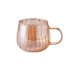 Tazza da <span class=keywords><strong>caffè</strong></span> in vetro a forma di zucca con manico in vetro a strisce tazza da <span class=keywords><strong>caffè</strong></span> ambra - Product Image 2
