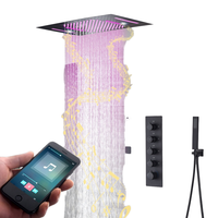 Ensemble de douche mural moderne en laiton poli avec robinet thermostatique à poignée unique, jet de pluie, panneau de commande multifonction carré