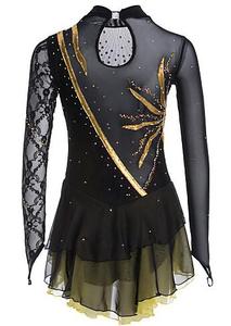 Trượt Băng Nghệ Thuật Ăn Mặc Của Phụ Nữ/Girls 'Ice Skating DRESS Vàng Đen Không Đàn Hồi Hiệu Suất/Practise Trượt Băng Mặc Rắn Màu - Product Image 2