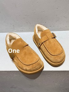 Bottines Le Mo pour femmes de style européen, Nouveautés Hiver 2025, en daim de vache, bout rond, à enfiler, talon plat, boucle, doublure en fourrure - Product Image 5