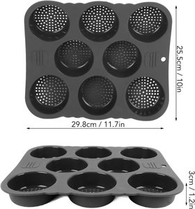 Moule à pain en silicone antiadhésif à 8 cavités pour <span class=keywords><strong>hamburger</strong></span> moules à <span class=keywords><strong>hamburger</strong></span> perforés pour la cuisson de petits pains faits <span class=keywords><strong>maison</strong></span> - Product Image 2