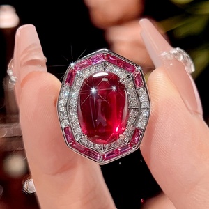 Wholesale 13*18-10*14mm Red Zircon Vintage Fashion Wedding Necklace <b>Earrings</b> Ring <b>Set</b> Eco-friendly Copper Bridal Jewelry <b>Set</b> - Product Image 5