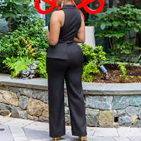 Combinaison Femme Africaine Bureau Nouveau Design Tricoté Sexy Chaîne Métallique Élégante Décontractée Jambe Large Sans Manches Col V Profond
