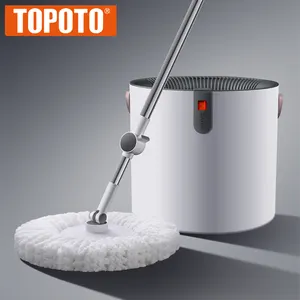 TOPOTO Newest Spin Bucket Portable Mop 360 Stainless Steel Handfree Washing Wholesale Rotating Round Flat Mop