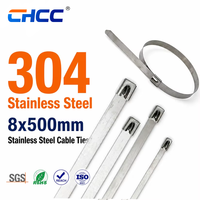 Attaches-câbles en acier inoxydable 304 à double verrouillage, autobloquantes, robustes, lisses et sans bavures, 7,9*500 mm, pour regroupement industriel