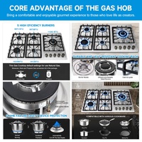 Kompor Gas Tanam Stainless Steel Lima Tungku Berkualitas Tinggi untuk Dapur Rumah Tangga, Menggunakan LPG/Gas Alam