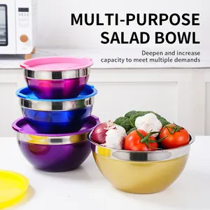 OEM/ODM Customized 201 Stainless Steel Bowl 0.35mm Thickness Colorful Salad Bowl High-capacity Cooking Bowl