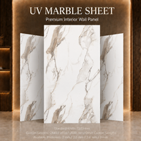 Panneau mural en PVC brillant MORLENX, imitation marbre Calacatta veiné blanc beige, pour projets résidentiels de luxe