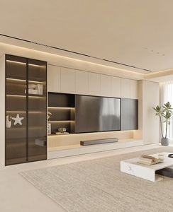 Mobile <span class=keywords><strong>TV</strong></span> Moderno <span class=keywords><strong>con</strong></span> <span class=keywords><strong>Pannello</strong></span> in Melamina e Illuminazione <span class=keywords><strong>LED</strong></span>, <span class=keywords><strong>Porta</strong></span> in Vetro, Arredamento in Legno per Soggiorno - Product Image 1