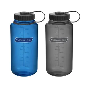 Garrafa de água de plástico Tritan transparente para beber esportes personalizada de 32 onças e 1000 ml com tampa NAlgenes