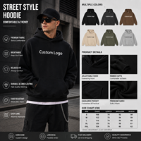 Sweatshirt 100% Katun Berkualitas Tinggi, Tebal, French Terry, Hoodie Pullover Custom, Model Drop Shoulder, Hoodie Fleece Oversize Pria