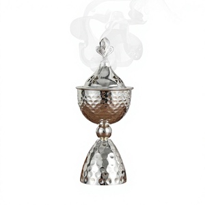 Brûleur à Bakhoor en acier inoxydable martelé oriental, rond, fait main, pour parfumer la maison, accessoire décoratif de table - Product Image 4