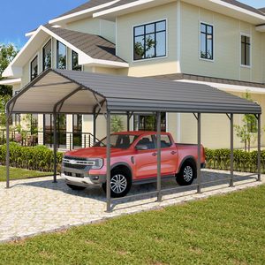 Abri de <span class=keywords><strong>voiture</strong></span> en métal 12 x 20 pieds, abri de <span class=keywords><strong>voiture</strong></span> robuste avec structure et base renforcées pour toutes les conditions météorologiques, <span class=keywords><strong>garage</strong></span> extérieur - Product Image 1
