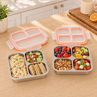Boîte à lunch en acier inoxydable 304, 600 ml, 4 compartiments, réutilisable, pour l'école, le camping, les voyages, les enfants, en vrac