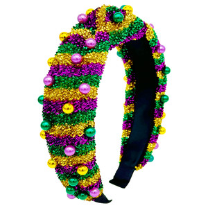 Serre-tête de Noël rayé coloré d'hiver incrusté de perles, accessoires capillaires de fête magnifiques et originaux - Product Image 1