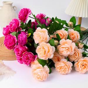 3 têtes un bouquet de pivoines décoratives en tissu européen, fleurs de pivoines en soie artificielle, arrangement de mariage, décoration de la maison - Product Image 4