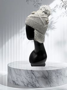 Bonnet en laine pour femme, de qualité supérieure, décontracté, d'hiver, avec pompon, oreilles rabattables, tricoté, adulte, 56-58 cm - Product Image 3