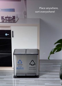 Scomparto doppio 18L/30L pattumiera in acciaio inox con pedali per casa cucina ufficio Hotel uso ospedaliero - Product Image 3