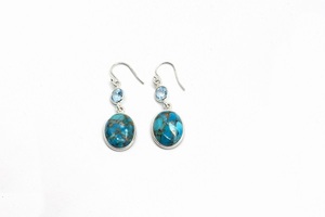 Pendientes Artesanales de Topacio Azul y Turquesa Cobre, Joyería de Piedras Preciosas Naturales, Plata de Ley 925, Venta al por Mayor para Boutiques de Mujer - Product Image 2