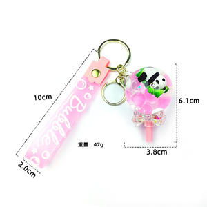 Porte-clés pendentif Panda en acrylique, style anime, avec <span class=keywords><strong>sablier</strong></span> à huile et perles à bulles roses, impression UV, tendance mode, pour bureau et clés de voiture - Product Image 6
