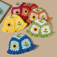 Chapeau Bob Femme OEM en Gros, Broderie Personnalisée, Motif Tournesol au Crochet, Bord Volanté, Creux et Respirant