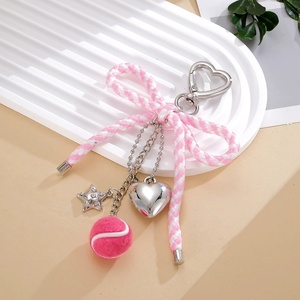 Llavero de moda para mujer, decoración de verano para vacaciones, dijes de béisbol con forma de corazón y estrella, cadena para teléfono para niñas, cuerda de macramé de colores brillantes, lazo. - Product Image 6