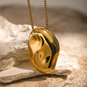 18k Gold Stainless Steel Irregular Concave Pendant <b>Necklace</b> Geometric Design Fashion Jewelry - Product Image 3