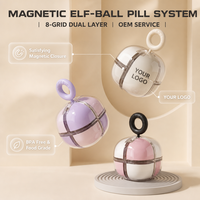 Organisateur de pilules magnétique Elf-Ball, boîte à médicaments hebdomadaire à 8 compartiments double couche, étui de voyage portable pour compléments alimentaires, sans BPA, logo personnalisé