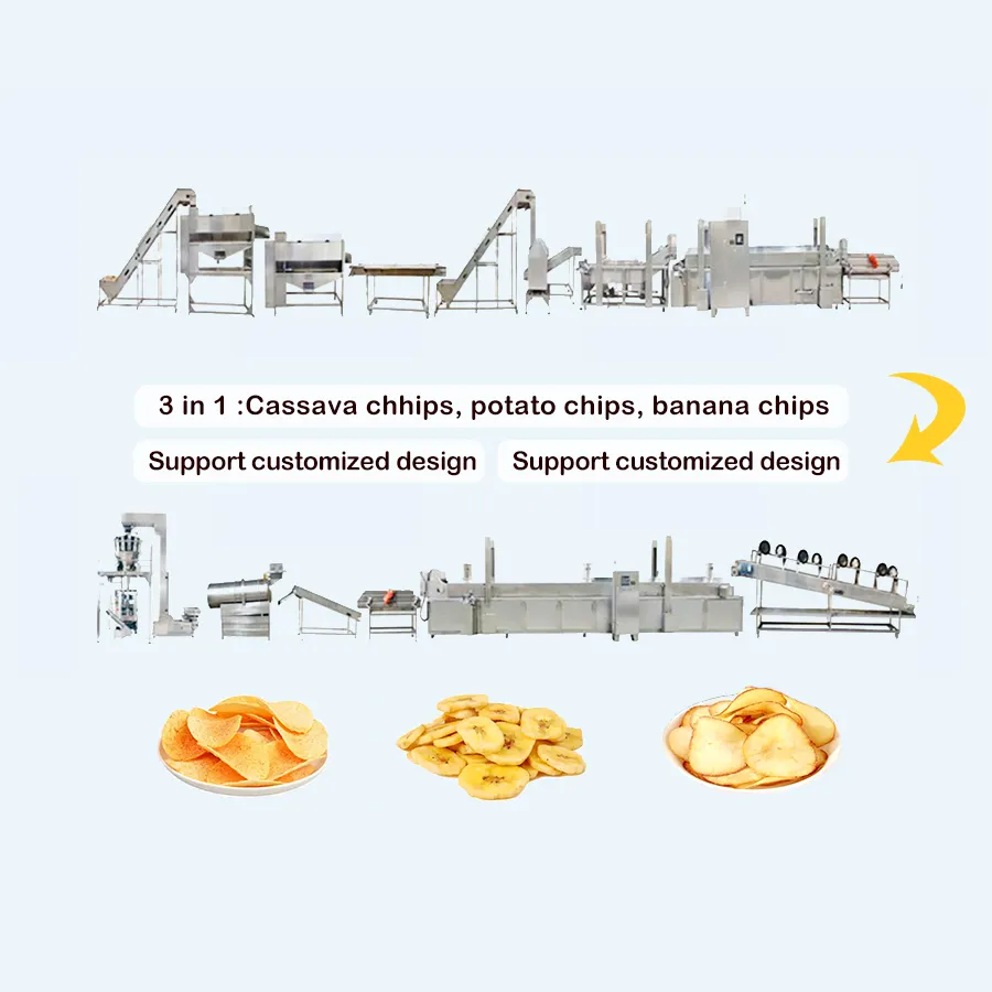 Machine semi-automatique de fabrication de chips de pommes de terre 30kg-200kg Ligne automatique de fabrication de friteuses à lots composés