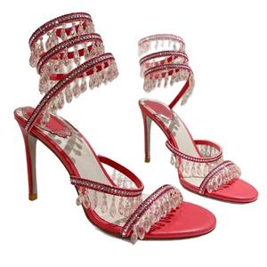 New sexy crystal pendant women's high-<b>heeled</b> satin sandals with snake-shaped intertwined diamond fringes decoration - Product Image 1