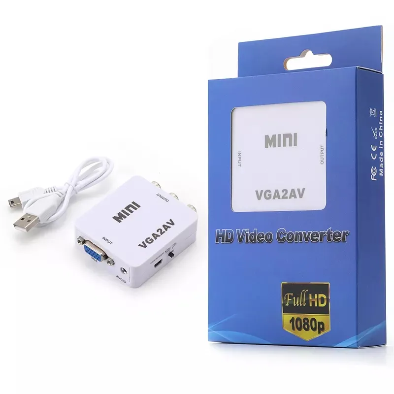 Konverter VGA Ke RCA AV Mini Full HD 1080P Terlaris dengan Adaptor VGA2AV Audio 3.5Mm untuk Komputer Ke TV