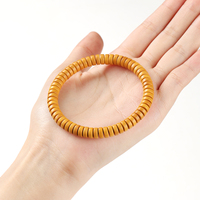 Bracelet extensible fait main en perles plates coupées droites en graines d'olive naturelles, perles d'olive jaune chaud, bijoux à porter au quotidien, vente en gros