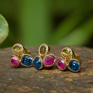 Fashion <b>Stud</b> <b>Earrings</b> 316L Stainless Steel PVD Gold Plating Multi Color Gemstone Women's Jewelry - Product Image 3