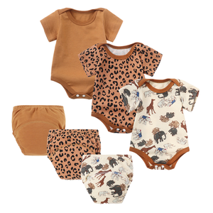 2025 mùa hè sơ sinh sơ sinh giản dị Jumpsuit ngắn tay hai mảnh bé tã phù hợp với báo mỏng worsted thiết kế xuyên biên giới - Product Image 6