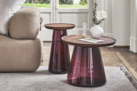 Table basse en verre coloré avec plateau en bois, style contemporain pour la maison, l'hôtel, sur mesure