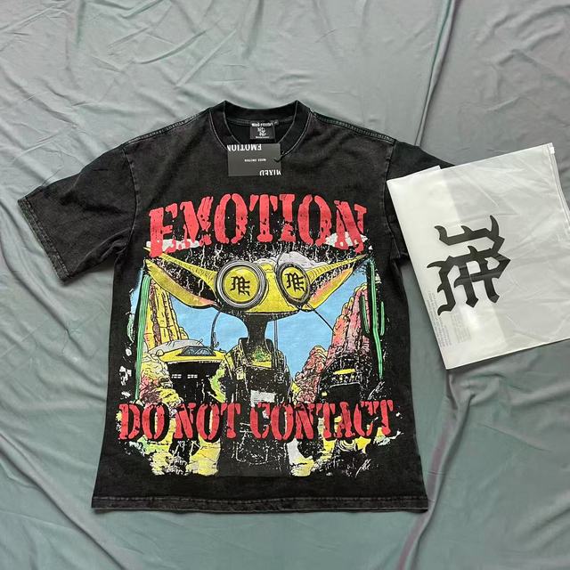High Quality Hip Hop Mens T Shirts Graphic Design Vintage White Tee Custom Skull Letter Printing MIXED EMOTION T Shirt for Men