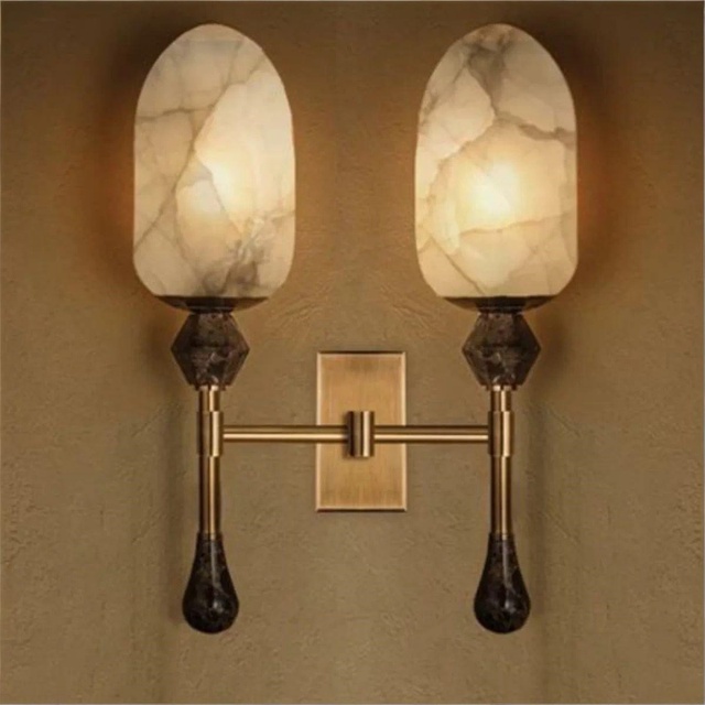 Luxury Natural Alabaster Wall Sconce Brushed Brass Marble Indoor Wall Light Modern Home Hotel Decor Lighting