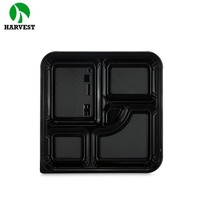 Boîte à déjeuner jetable bento à emporter 5 compartiments transparent noir récipient alimentaire en plastique PS bon marché