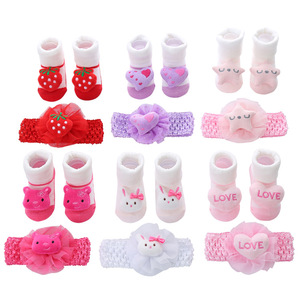 कपास बच्चे मोज़े लड़की बच्चा प्यारा मोजे + धनुष लोचदार गद्देदार हेडबैंड शिशु पर्ची tabi मोजे - Product Image 1