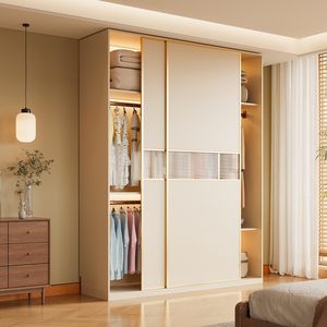 Armoire suspendue à portes coulissantes en chêne de style panneau minimaliste moderne Jinruishengda pour chambre à coucher, petites maisons, meubles de maison - Product Image 1