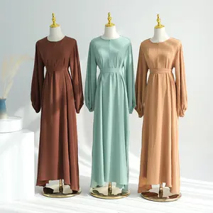 2024 moda müslüman kadınlar uzun elbise zincirlenmiş kollu müslüman kadınlar elbise zarif katı islam giyim müslüman kıyafetleri kadınlar için