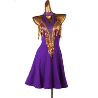 Robe de danse latine pour femmes en soie/coton à paillettes avec un beau design au dos pour la danse à trois pas pour adultes