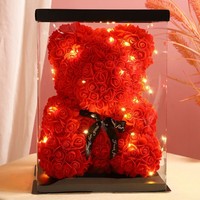 Boîte cadeau AYOYO OEM Rose Bear, ours en fleurs, cadeau pour la Saint-Valentin, fête des mères, ours en peluche de 25 cm avec fleurs artificielles