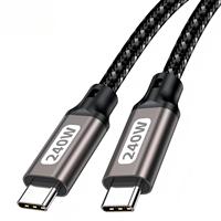 Kabel Pengisian Cepat 240W Type-C ke Type-C PD USB-C, Kabel Data Charger dengan Jalinan Nilon untuk iPhone dan Tablet