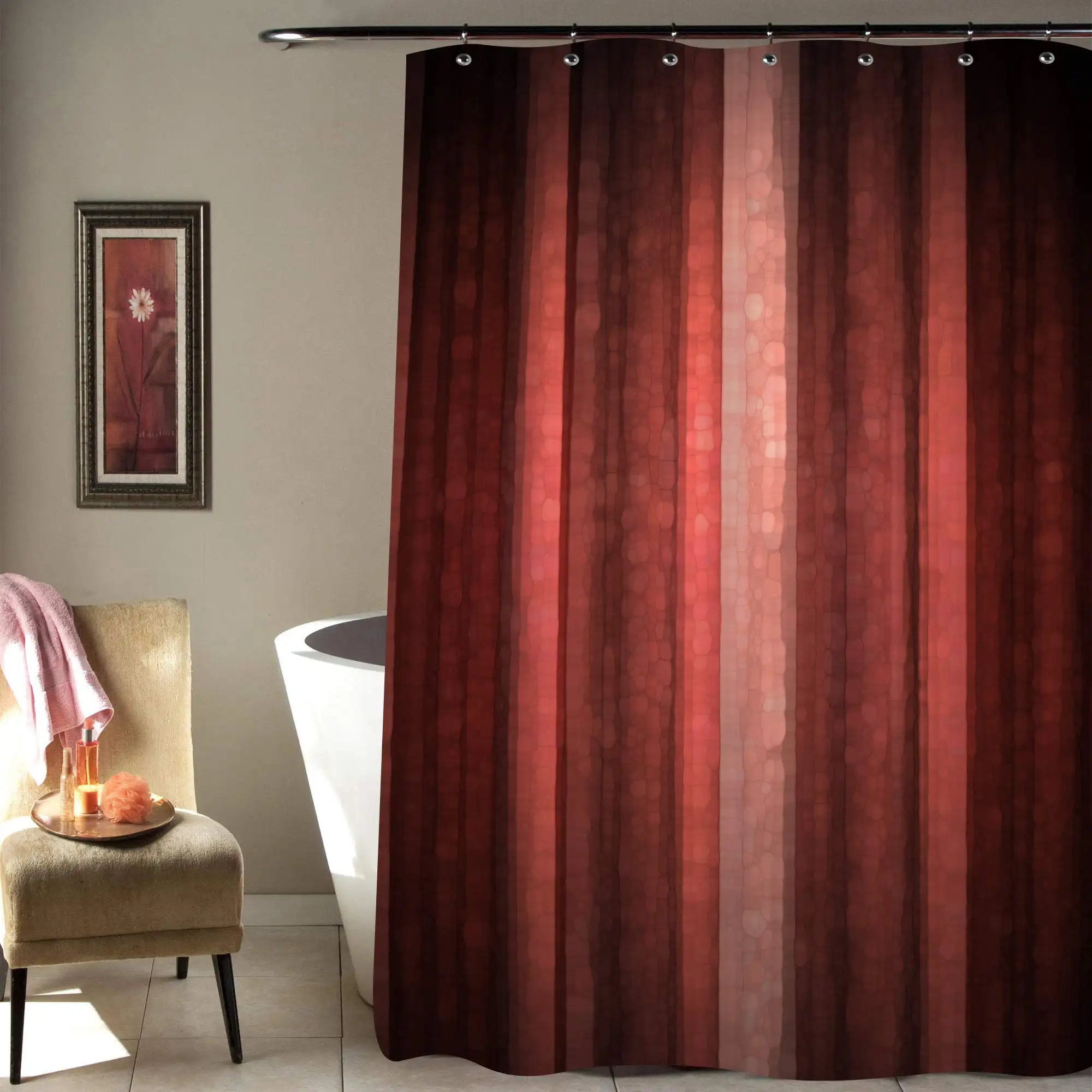 Tirai mandi bergaris coklat desain Ombre Vintage tirai kamar mandi kain tahan air