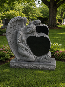 Estatua de Ángel Llorón de Granito para Cementerio, Forma de Corazón, Estilo Europeo Tradicional, Monumento Funerario - Product Image 2