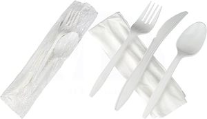 Cubiertos de Plástico Blancos Envueltos Individualmente - Juego de Cubiertos Desechables - Paquete de 50 - Product Image 3